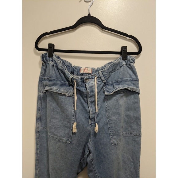 We The Free Lightwash City Slouch Mom Jeans Free People Drawstring Button Fly - Picture 3 of 11